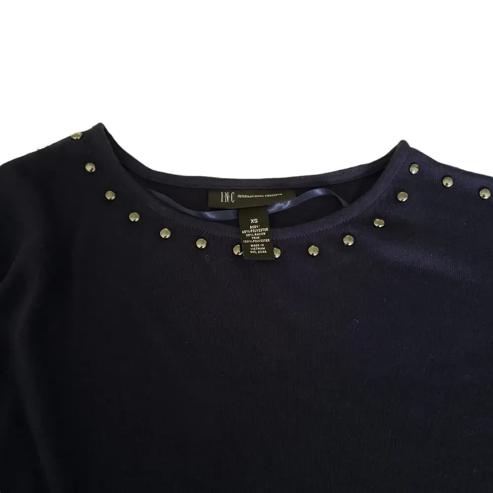 INC International Concepts Layered Look Studded   XS Blue Faux-Layer Top NWT - Picture 6 of 13